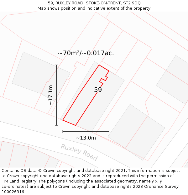 59, RUXLEY ROAD, STOKE-ON-TRENT, ST2 9DQ: Plot and title map