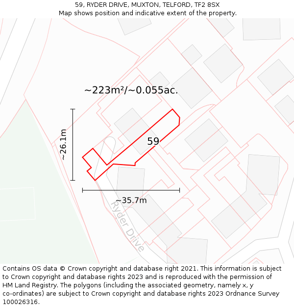 59, RYDER DRIVE, MUXTON, TELFORD, TF2 8SX: Plot and title map