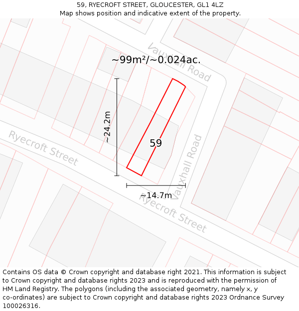 59, RYECROFT STREET, GLOUCESTER, GL1 4LZ: Plot and title map