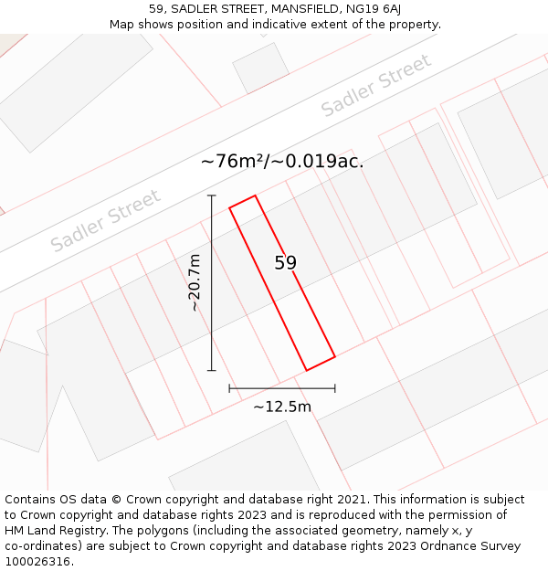 59, SADLER STREET, MANSFIELD, NG19 6AJ: Plot and title map