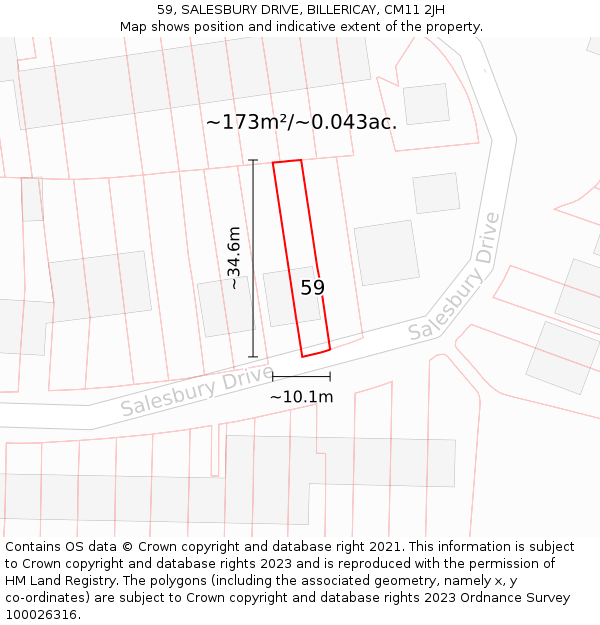 59, SALESBURY DRIVE, BILLERICAY, CM11 2JH: Plot and title map