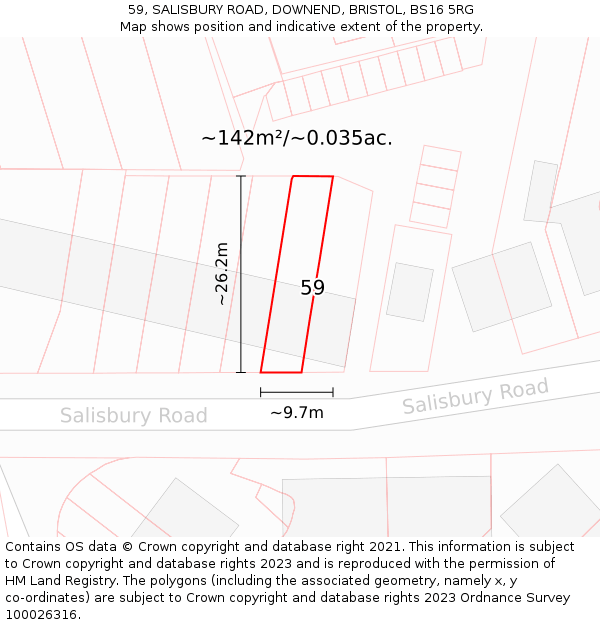 59, SALISBURY ROAD, DOWNEND, BRISTOL, BS16 5RG: Plot and title map