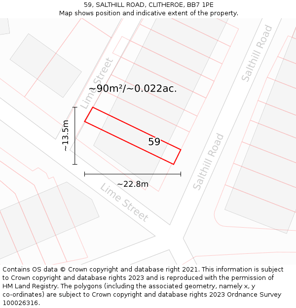 59, SALTHILL ROAD, CLITHEROE, BB7 1PE: Plot and title map