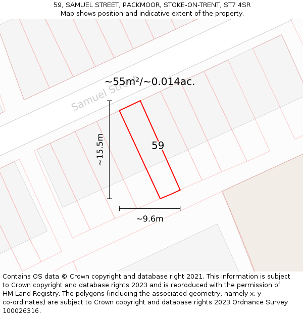 59, SAMUEL STREET, PACKMOOR, STOKE-ON-TRENT, ST7 4SR: Plot and title map