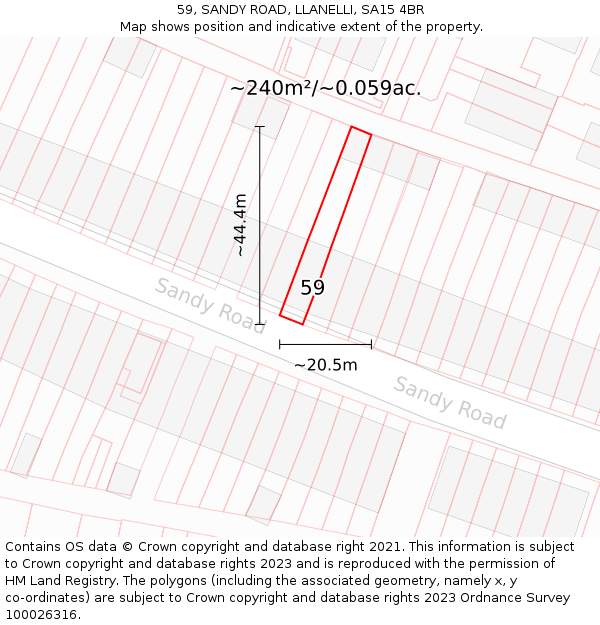 59, SANDY ROAD, LLANELLI, SA15 4BR: Plot and title map