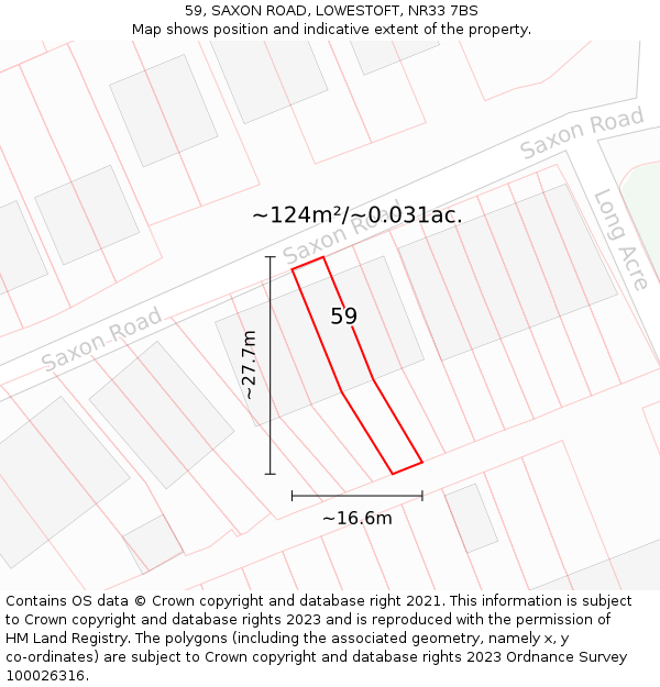 59, SAXON ROAD, LOWESTOFT, NR33 7BS: Plot and title map