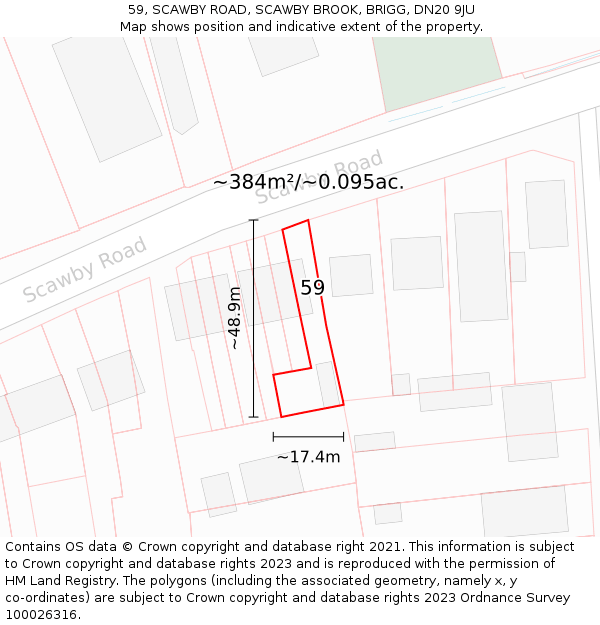 59, SCAWBY ROAD, SCAWBY BROOK, BRIGG, DN20 9JU: Plot and title map