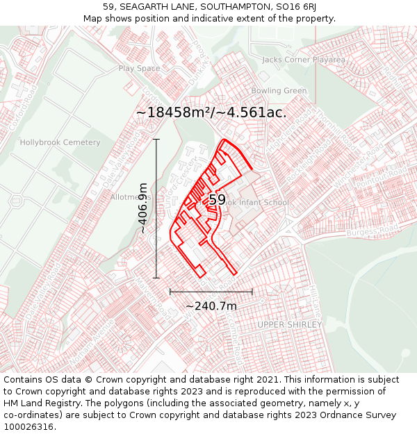 59, SEAGARTH LANE, SOUTHAMPTON, SO16 6RJ: Plot and title map