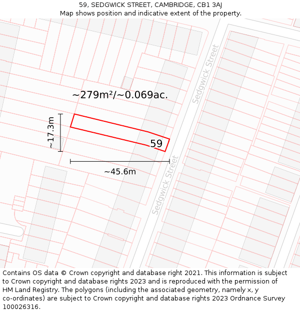 59, SEDGWICK STREET, CAMBRIDGE, CB1 3AJ: Plot and title map