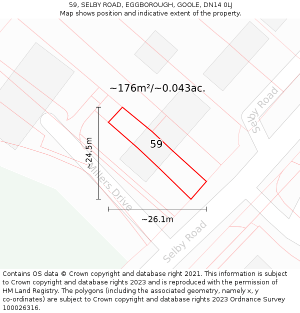 59, SELBY ROAD, EGGBOROUGH, GOOLE, DN14 0LJ: Plot and title map