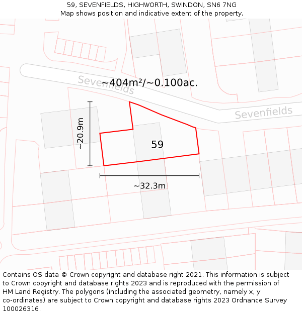 59, SEVENFIELDS, HIGHWORTH, SWINDON, SN6 7NG: Plot and title map