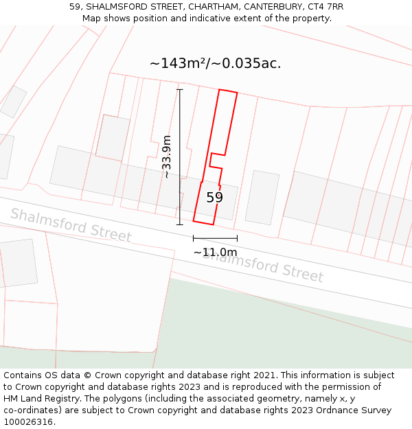 59, SHALMSFORD STREET, CHARTHAM, CANTERBURY, CT4 7RR: Plot and title map