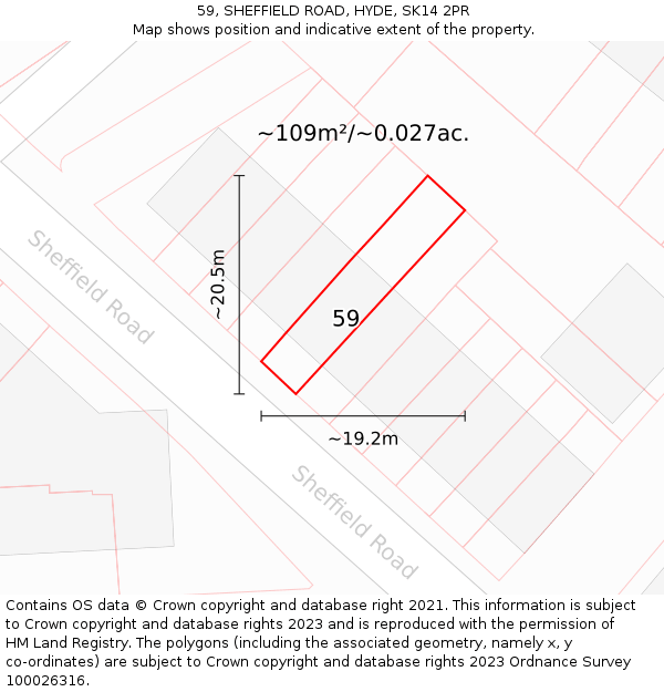 59, SHEFFIELD ROAD, HYDE, SK14 2PR: Plot and title map
