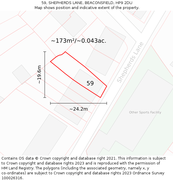 59, SHEPHERDS LANE, BEACONSFIELD, HP9 2DU: Plot and title map