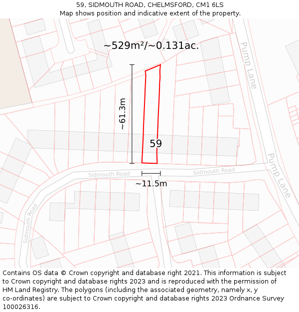 59, SIDMOUTH ROAD, CHELMSFORD, CM1 6LS: Plot and title map