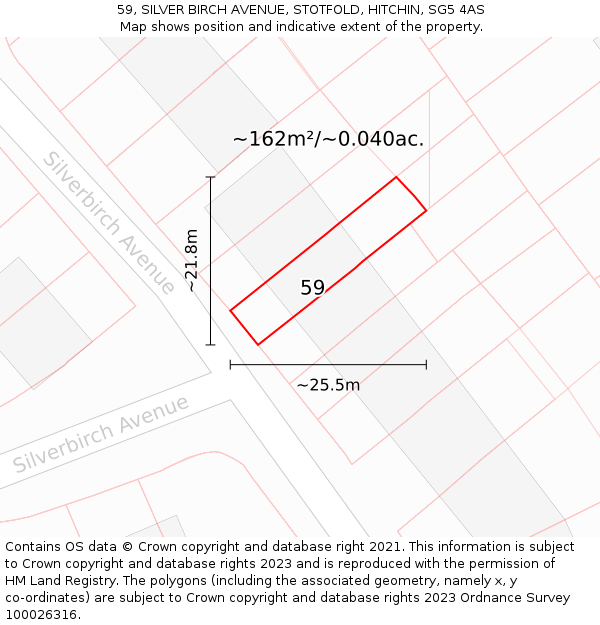 59, SILVER BIRCH AVENUE, STOTFOLD, HITCHIN, SG5 4AS: Plot and title map