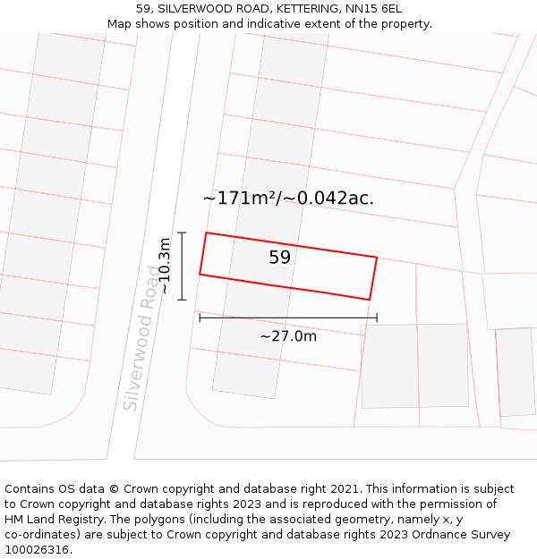 59, SILVERWOOD ROAD, KETTERING, NN15 6EL: Plot and title map