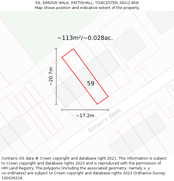 59, SIMONS WALK, PATTISHALL, TOWCESTER, NN12 8NX: Plot and title map