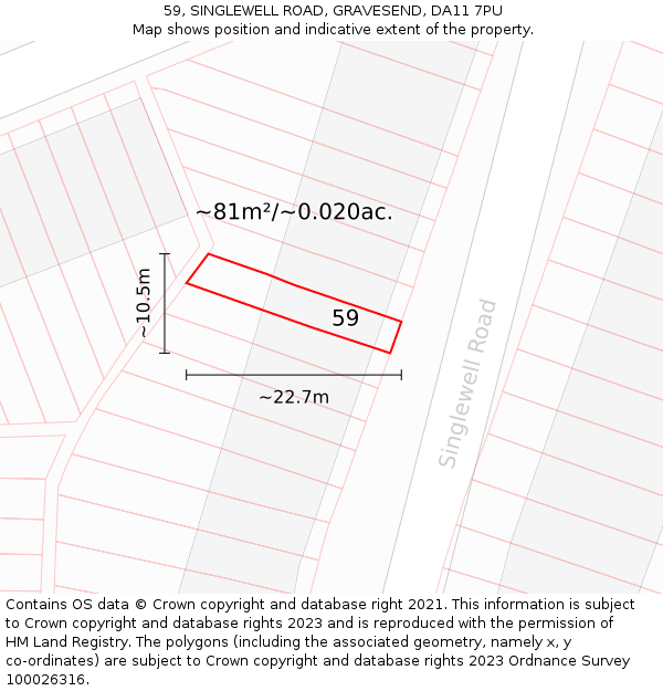 59, SINGLEWELL ROAD, GRAVESEND, DA11 7PU: Plot and title map