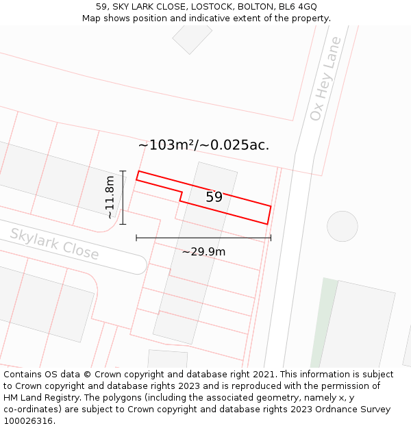 59, SKY LARK CLOSE, LOSTOCK, BOLTON, BL6 4GQ: Plot and title map