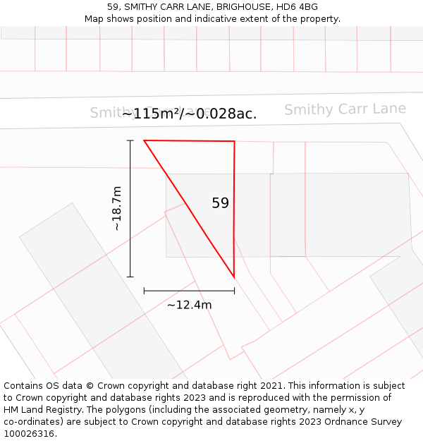 59, SMITHY CARR LANE, BRIGHOUSE, HD6 4BG: Plot and title map