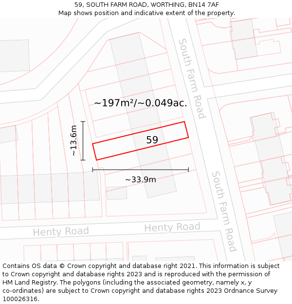 59, SOUTH FARM ROAD, WORTHING, BN14 7AF: Plot and title map