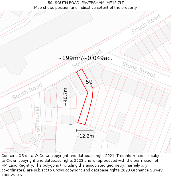 59, SOUTH ROAD, FAVERSHAM, ME13 7LT: Plot and title map