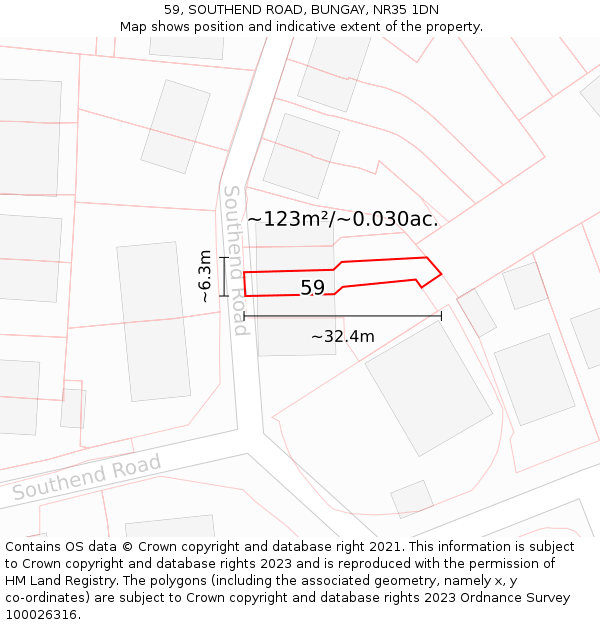 59, SOUTHEND ROAD, BUNGAY, NR35 1DN: Plot and title map