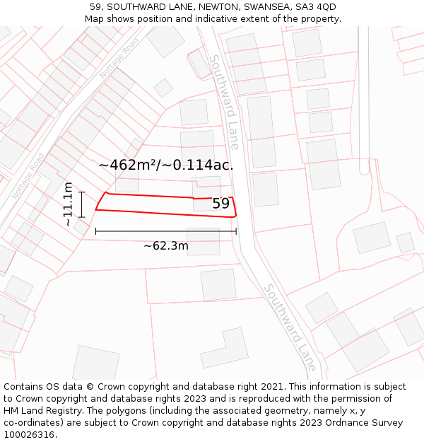 59, SOUTHWARD LANE, NEWTON, SWANSEA, SA3 4QD: Plot and title map