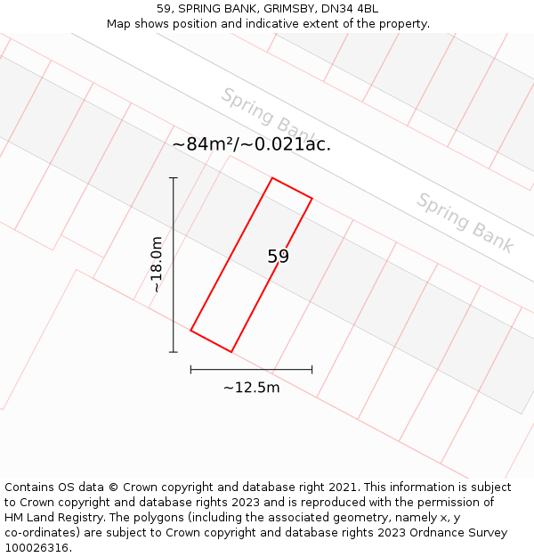 59, SPRING BANK, GRIMSBY, DN34 4BL: Plot and title map