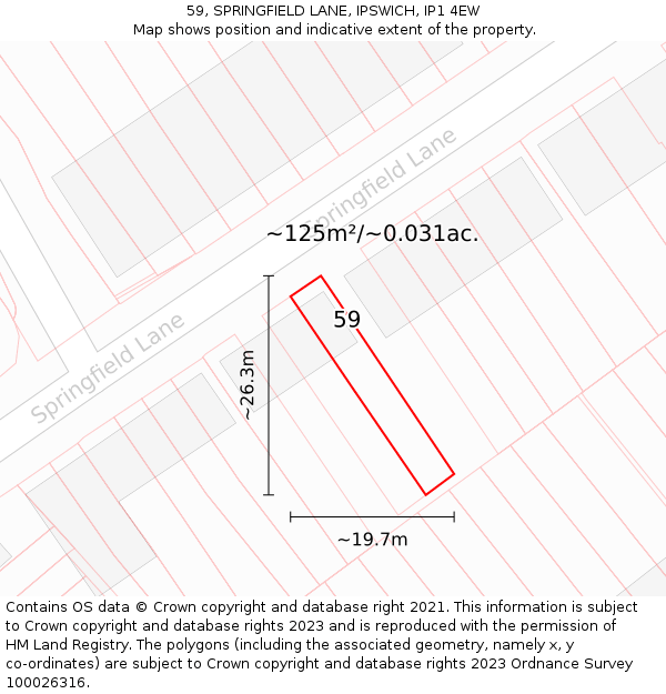59, SPRINGFIELD LANE, IPSWICH, IP1 4EW: Plot and title map