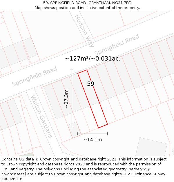 59, SPRINGFIELD ROAD, GRANTHAM, NG31 7BD: Plot and title map