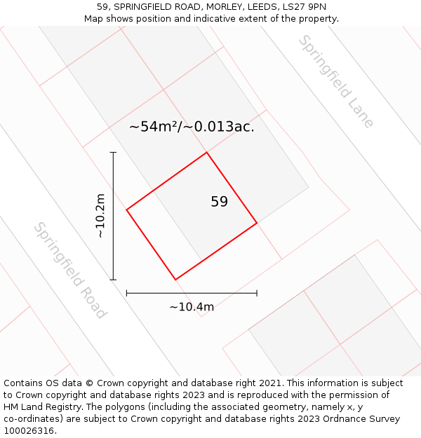 59, SPRINGFIELD ROAD, MORLEY, LEEDS, LS27 9PN: Plot and title map