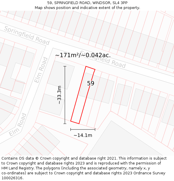 59, SPRINGFIELD ROAD, WINDSOR, SL4 3PP: Plot and title map