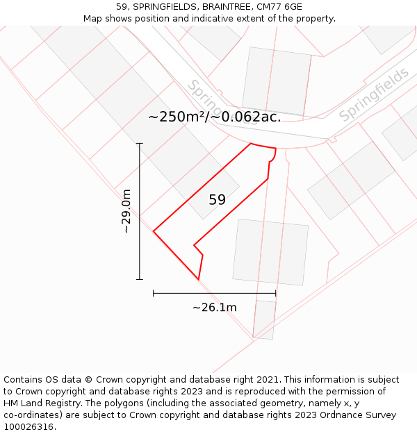 59, SPRINGFIELDS, BRAINTREE, CM77 6GE: Plot and title map
