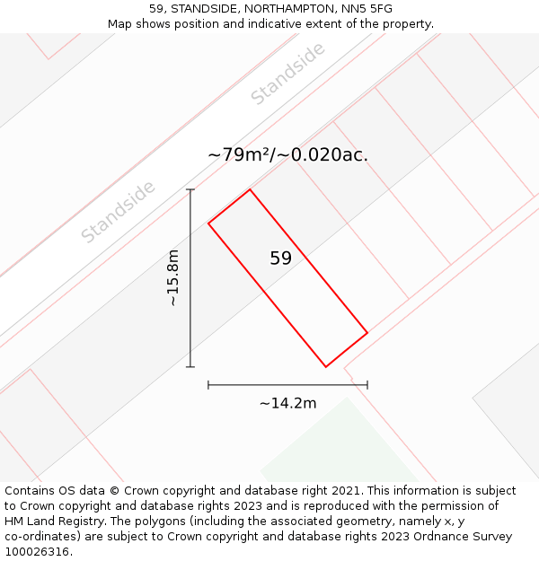59, STANDSIDE, NORTHAMPTON, NN5 5FG: Plot and title map