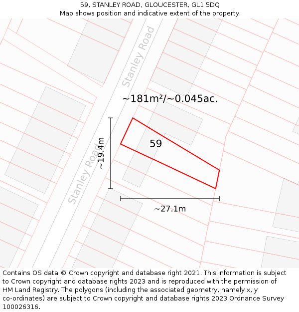 59, STANLEY ROAD, GLOUCESTER, GL1 5DQ: Plot and title map