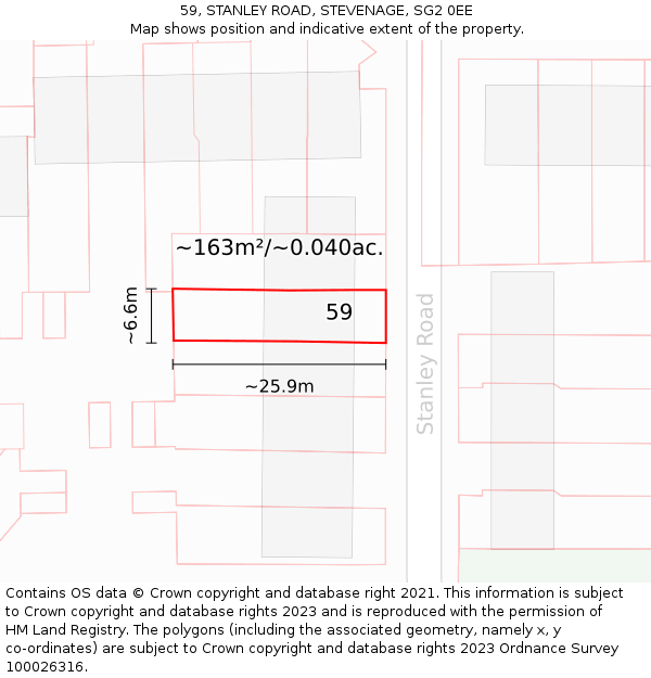 59, STANLEY ROAD, STEVENAGE, SG2 0EE: Plot and title map