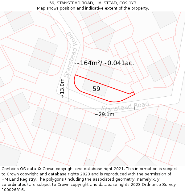 59, STANSTEAD ROAD, HALSTEAD, CO9 1YB: Plot and title map