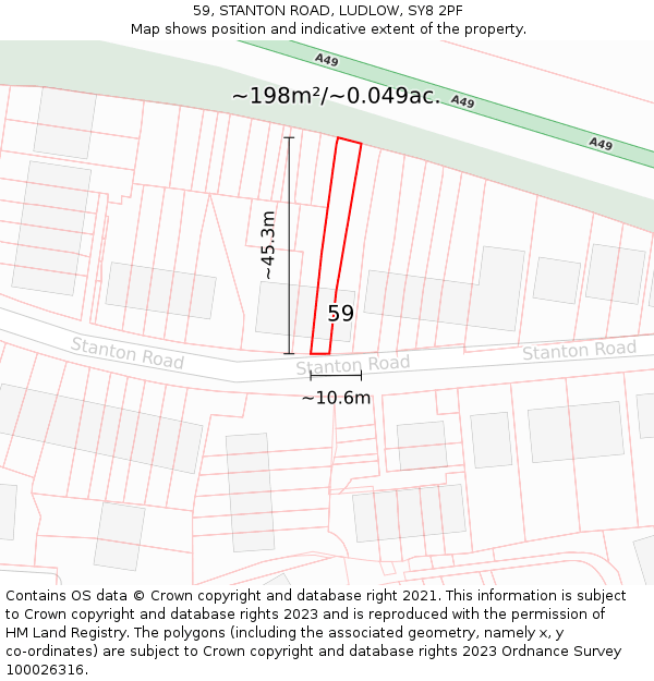 59, STANTON ROAD, LUDLOW, SY8 2PF: Plot and title map