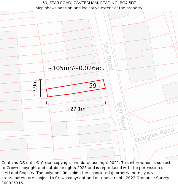59, STAR ROAD, CAVERSHAM, READING, RG4 5BE: Plot and title map