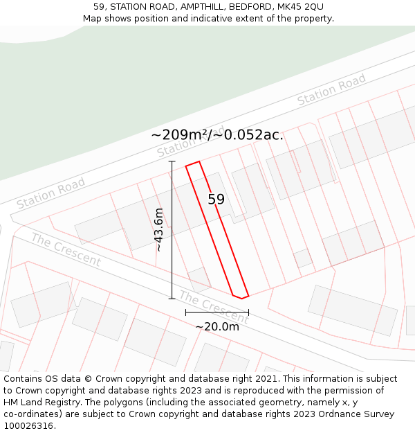 59, STATION ROAD, AMPTHILL, BEDFORD, MK45 2QU: Plot and title map