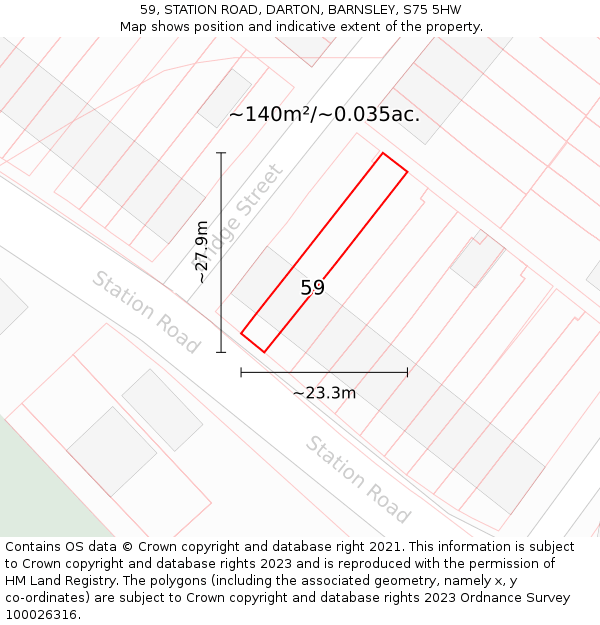 59, STATION ROAD, DARTON, BARNSLEY, S75 5HW: Plot and title map