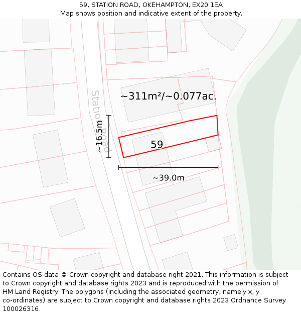 59, STATION ROAD, OKEHAMPTON, EX20 1EA: Plot and title map