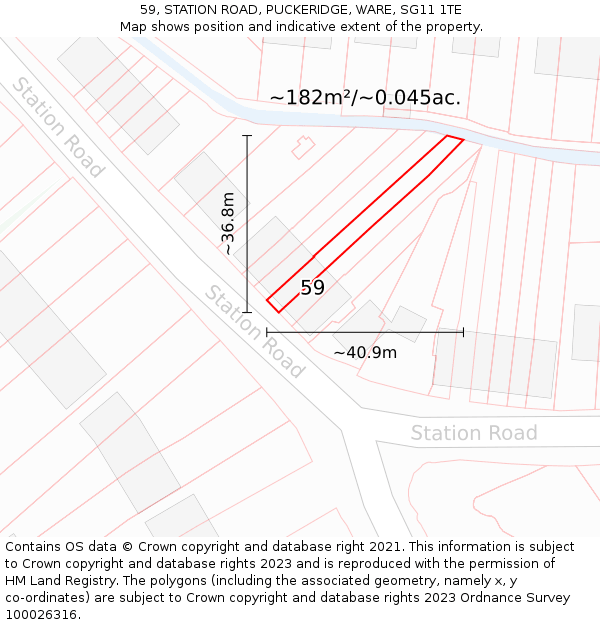 59, STATION ROAD, PUCKERIDGE, WARE, SG11 1TE: Plot and title map