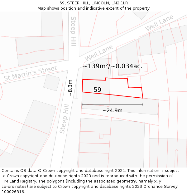 59, STEEP HILL, LINCOLN, LN2 1LR: Plot and title map