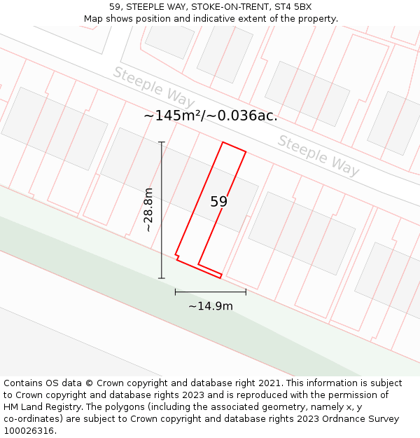 59, STEEPLE WAY, STOKE-ON-TRENT, ST4 5BX: Plot and title map