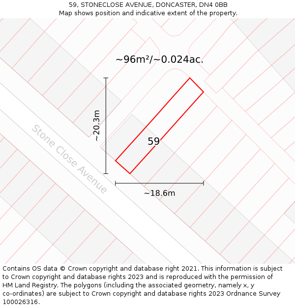 59, STONECLOSE AVENUE, DONCASTER, DN4 0BB: Plot and title map