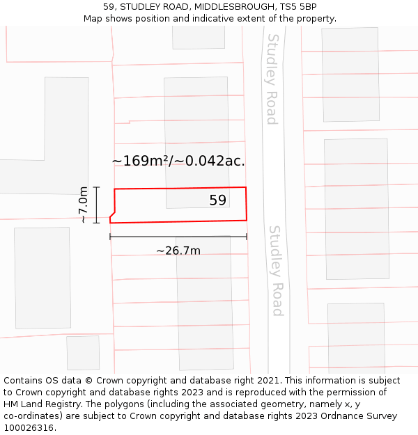 59, STUDLEY ROAD, MIDDLESBROUGH, TS5 5BP: Plot and title map