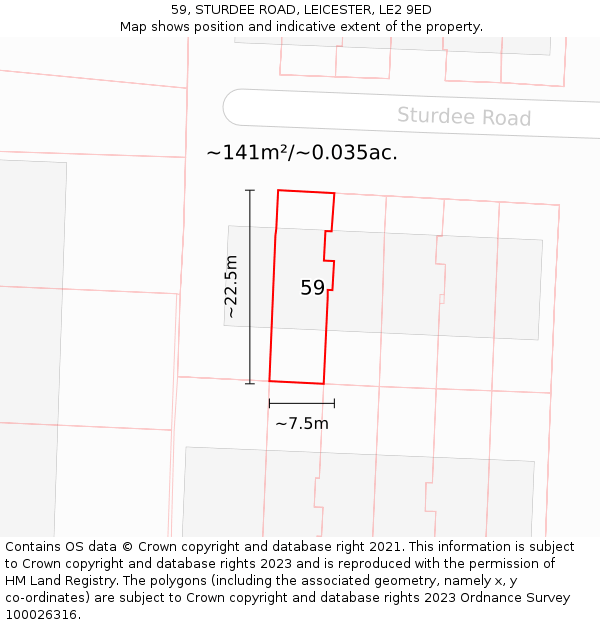 59, STURDEE ROAD, LEICESTER, LE2 9ED: Plot and title map